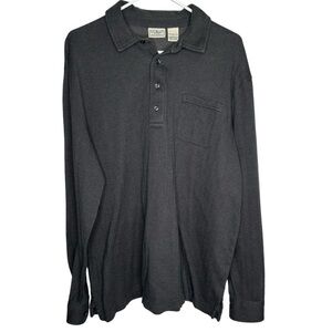 LL Bean Shirt Men's Large Gray Herringbone Long Sleeve Polo Cotton